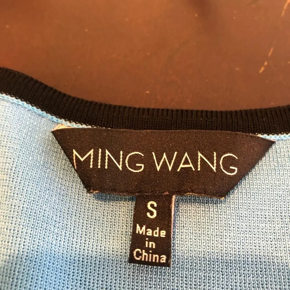 Ming Wang blue black trim v neck sleeveless knit shell top size Small